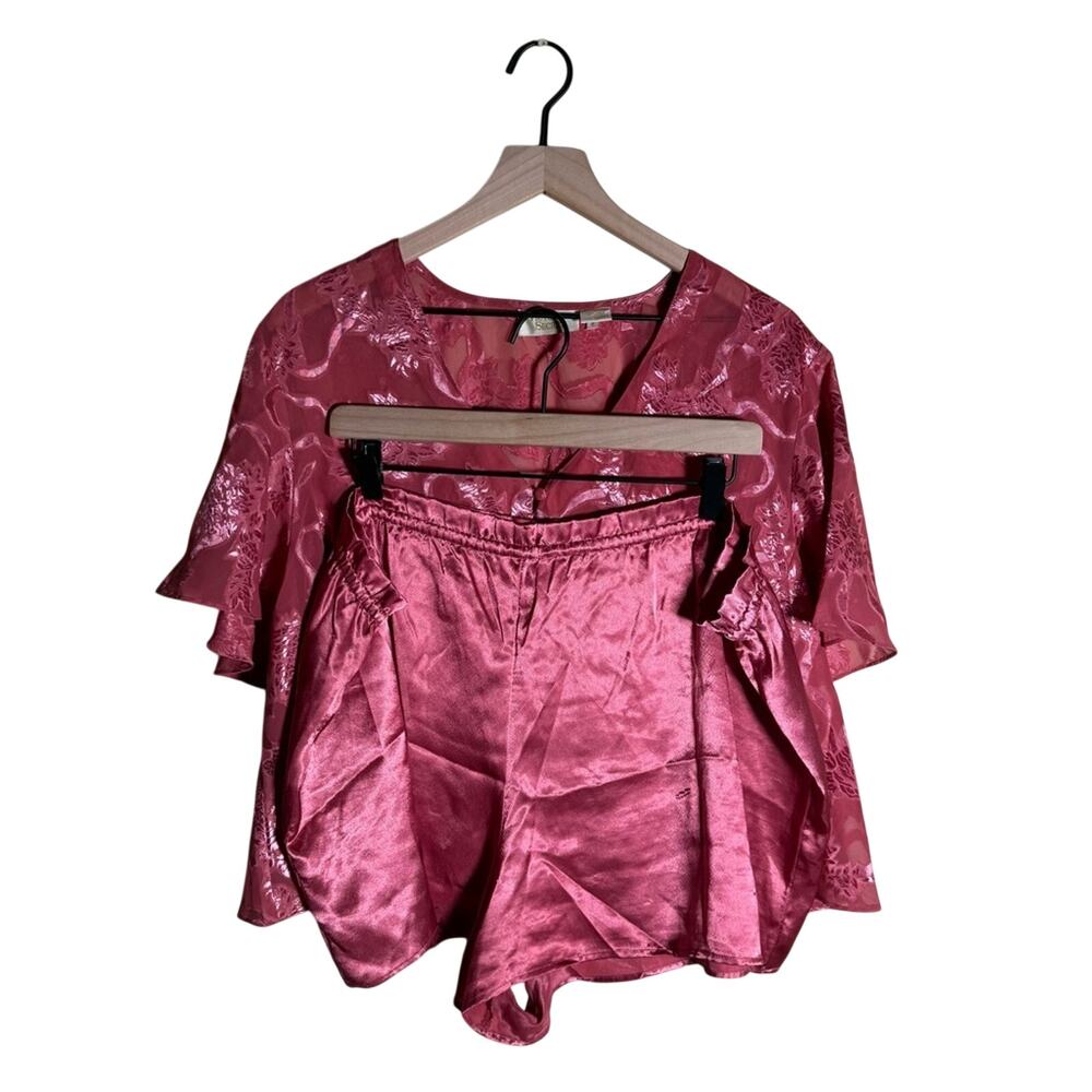 VINTAGE VICTORIAS SECRET sheer lace floral satin effect pajama set L